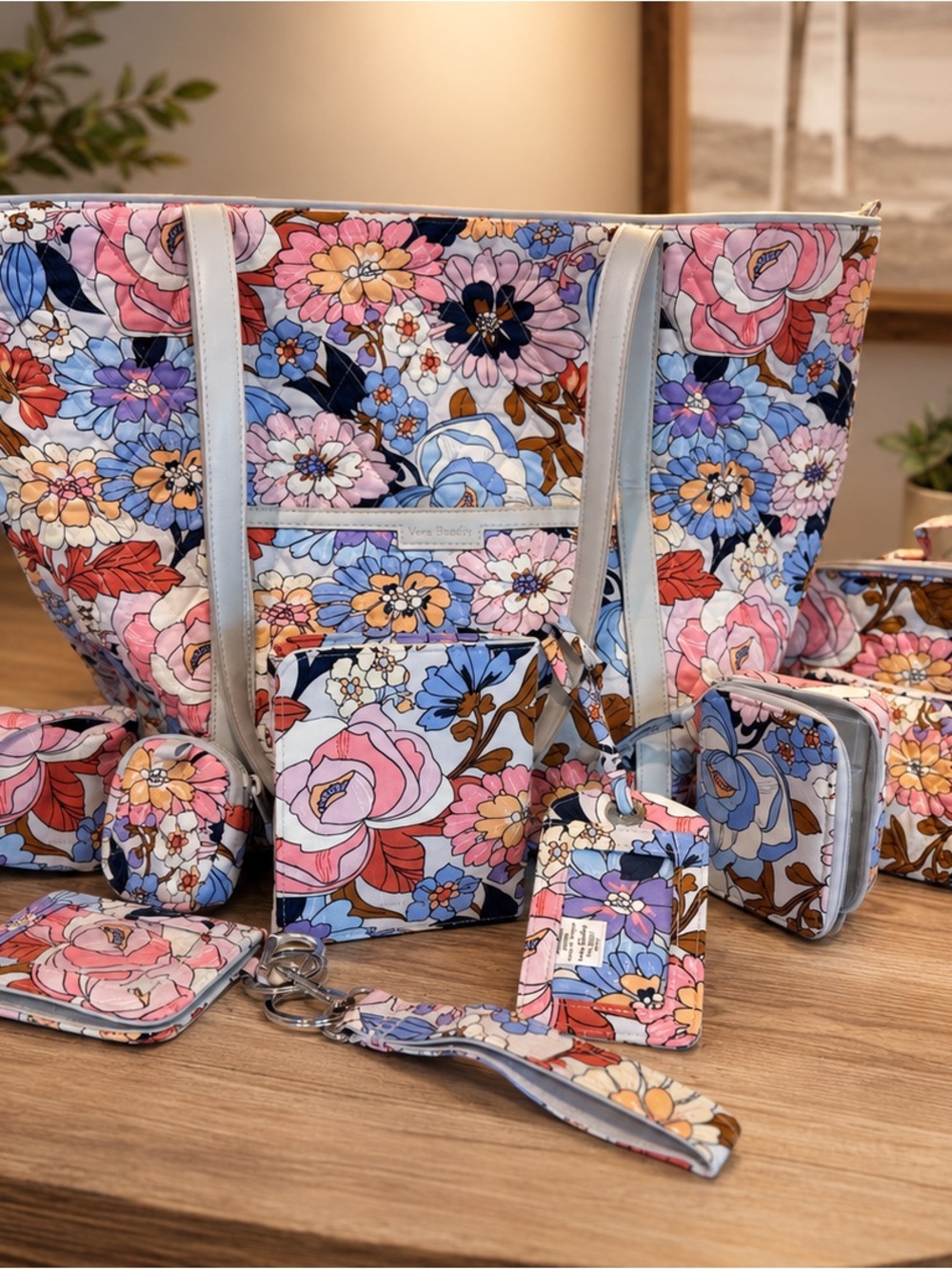 Vera Bradley Pastel Floral Quilted Tote with Accessories
